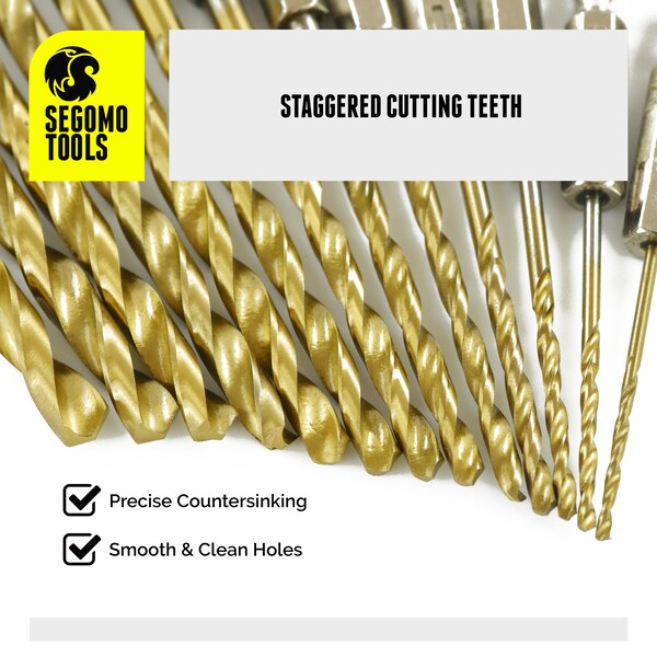 Segomo Tools 13 Piece 1/4" Hex Shank Titanium Twist Drill Bit Set (1/16" to 1/4") - M04091