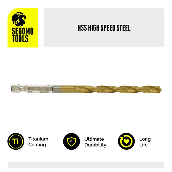 Segomo Tools 13 Piece 1/4" Hex Shank Titanium Twist Drill Bit Set (1/16" to 1/4") - M04091