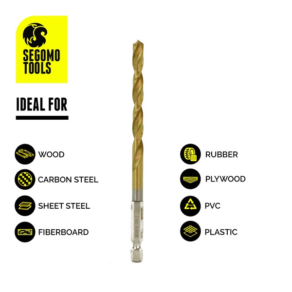 Segomo Tools 13 Piece 1/4" Hex Shank Titanium Twist Drill Bit Set (1/16" to 1/4") - M04091