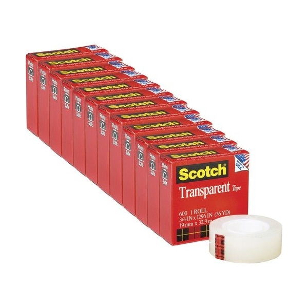 Cinta adhesiva comercial para oficina de 3/4X1296 pulgadas, rollo transparente, paquete de 12 - MMM600341296PK