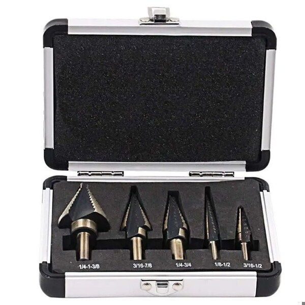 Florida Tools 5 PC HSS Cobalt Step Drill Bit Set with Aluminum Case  1/8-1-3/8 - FT-5PCCBLTSTP