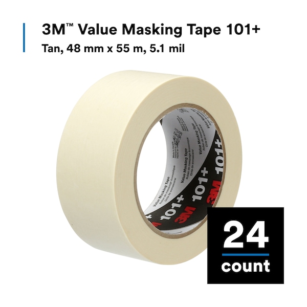 Cinta de enmascarar 3M™ 101+, 5.1 Mil, 2" x 60 yds., Beige, 24/Estuche - T937101