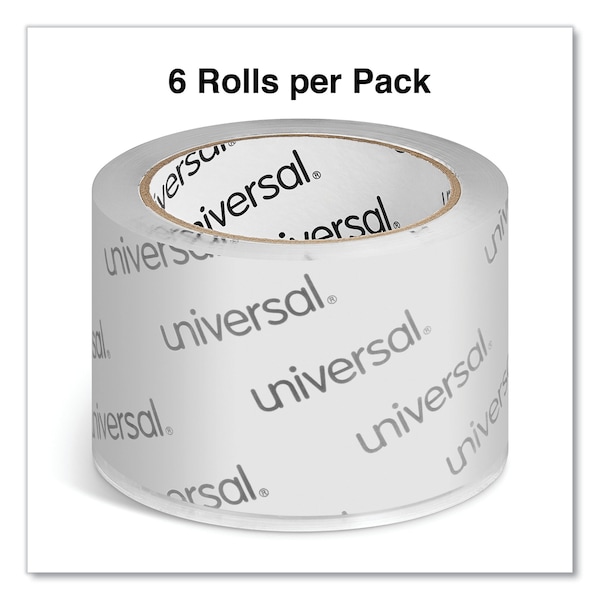 Cinta adhesiva de embalaje y almacenamiento extra ancha Universal, núcleo de 3 pulgadas, 2.83 pulgadas x 54.7 yardas, transparente, paquete de 6 - UNV83000