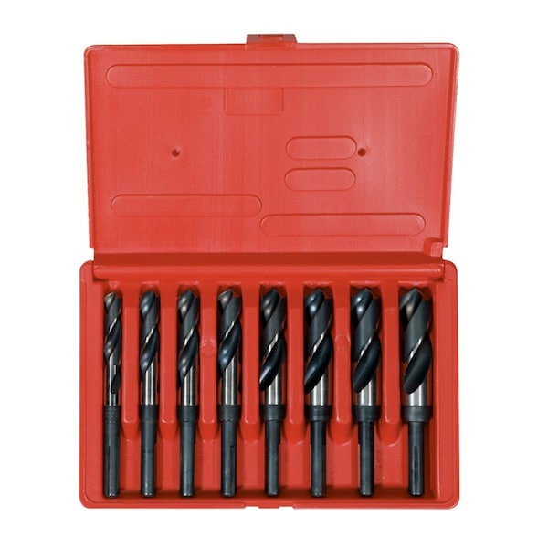 Hanson Drill Bit Set, 8 Piece, High Speed Steel, 1/2" Reduced Shank, 9/16" to 1", in Metal Index - 90108
