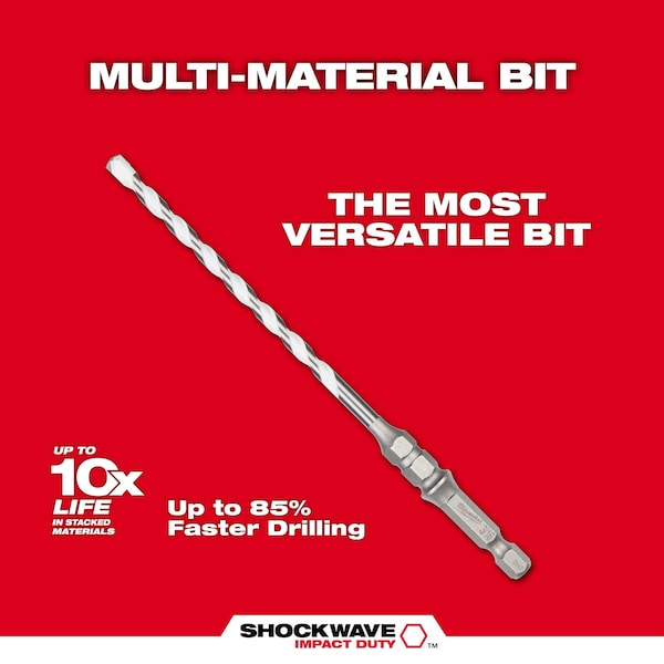 Milwaukee Tool 3/16 in. x 6 in. SHOCKWAVE Impact Duty Carbide Multi-Material Drill Bit for Concrete Screws - 48-20-8876