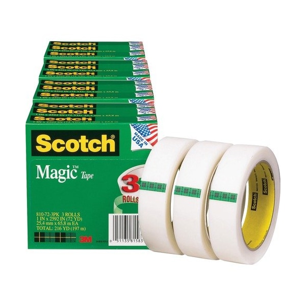 Cinta de oficina comercial 3M, ROLLO, INVISIBLE, 1X2592 pulgadas, paquete de 4 - MMM810723PKBD