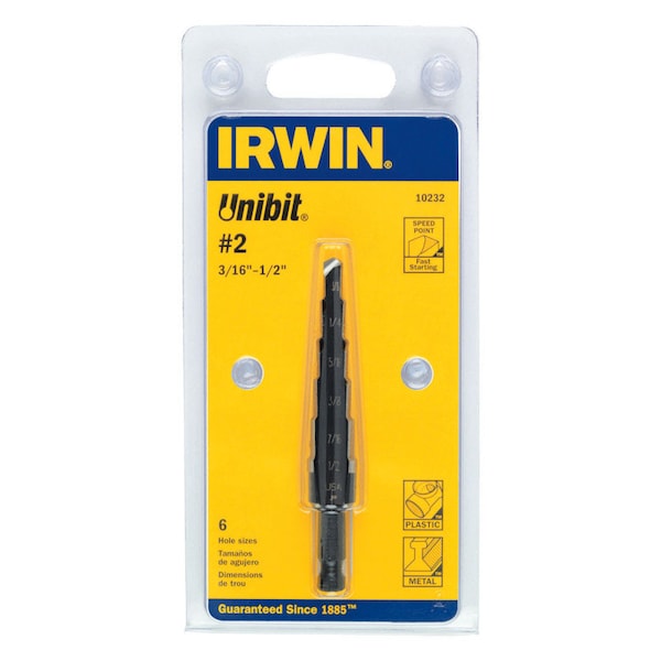 Irwin Irwin Unibit 3/16 - 1/2 in. X 6 in. L High Speed Steel Step Drill Bit Square Shank 1 pc - 10232