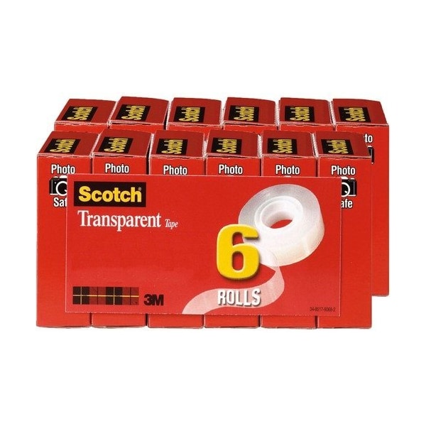 Cinta adhesiva comercial de oficina de 3M, rollo transparente, 1/2x1296, paquete de 6 - MMM6006PKBD