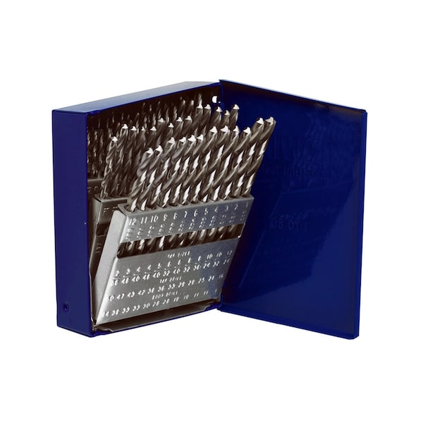 Hanson 60 Piece High Speed Steel Wire Gauge Straight Shank Jobber Length Drill Bit Set - 80181