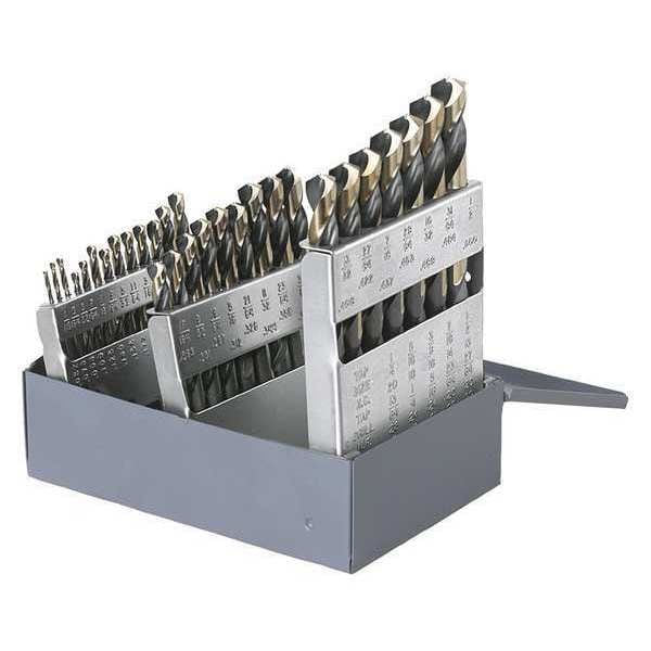 Cle-Line 25PC 135 Degree Heavy-Duty Jobber Drill Set Cle-Line 1878 Black & Gold HSS RHS/RHC 1mm-13mmx.5mm - C74059