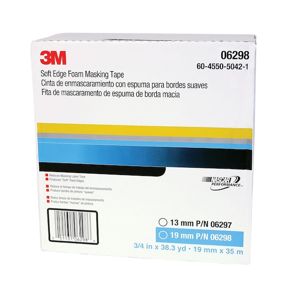 Cinta de enmascarar de espuma de borde suave 3M, 06298, 19 mm x 35 m - 7000000515