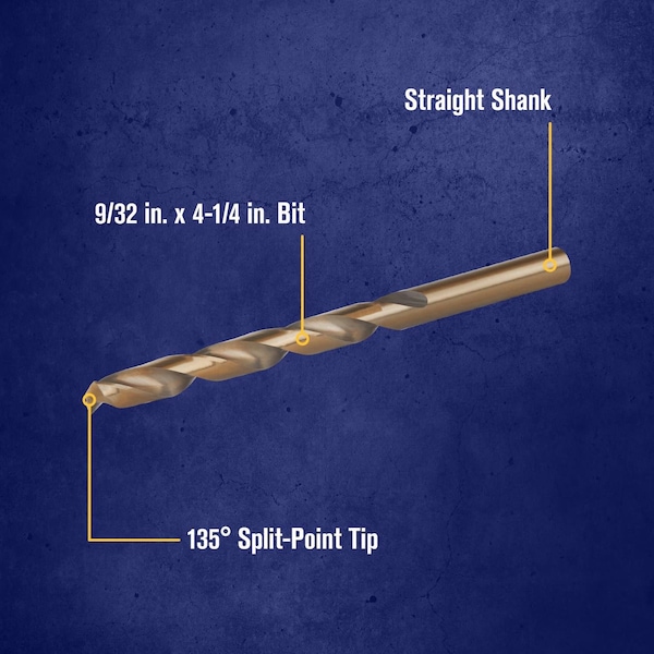 Irwin Irwin 9/32 in. X 4-1/4 in. L Cobalt Alloy Steel Drill Bit Straight Shank 1 pc - 3016018