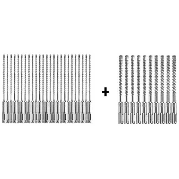Bosch 4-Cutter Hammer Drill Bit 3/16" x 6-1/2"L, SDS Plus, 25PK + 1/4" x 6.000"L 10PK - HCFC2011B25 + HCFC2041B10