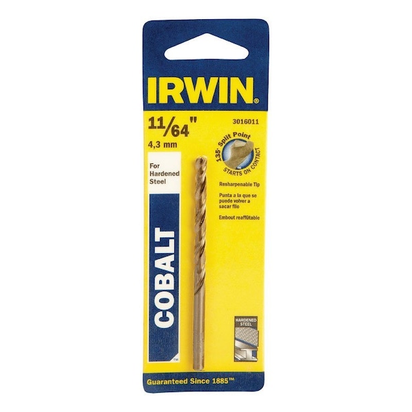 Irwin Irwin 11/64 in. X 3-1/4 in. L Cobalt Alloy Steel Drill Bit Straight Shank 1 pc - 3016011