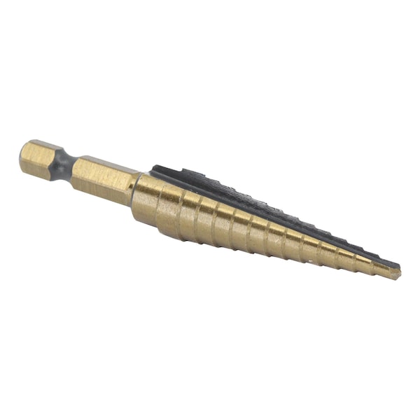 Drill America #1 HSS Black & Gold Quick Change Hex Shank Step Drill Bit (1/8"- 1/2 by 1/32") - STE1HEX