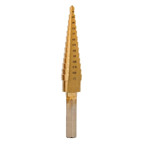 A E S Industries HSS Tin Coated Step Drill - 1/8in to 1/2in - 13 sizes - 96012