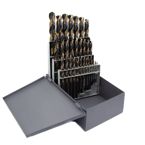 Drill America 25 Piece HSS Black & Gold KFD Split Point Jobber Length Drill Bit Set, 1.00mm - 13.00mm - KFD4025-SET