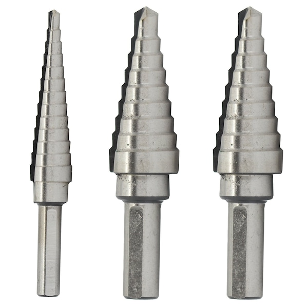 Drill America 3 Piece HSS Step Drill Bit Set (Sizes #1 to #3) - VACSET