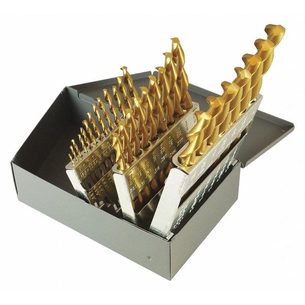 Chicago-Latrobe 29PC 135 Degree Deep Hole Parabolic Jobber Length Drill Set Chicago-Latrobe 150DH-TN TiN HSS 1/16-1/2x1/64 - 57734