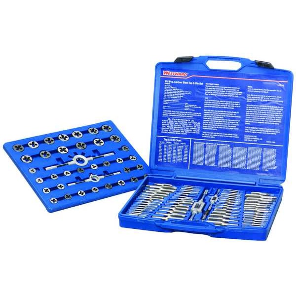 Westward Tap/Die Set, 110 Pc, High Carbon Steel - 1PZ54