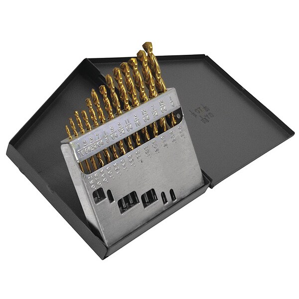 Cle-Line 13PC 1/16-1/4x1/64 HSS 135 Degree HD Parabolic Jobber Length Drill Set Cle-Line 1872 TiN RHS/RHC - C18700
