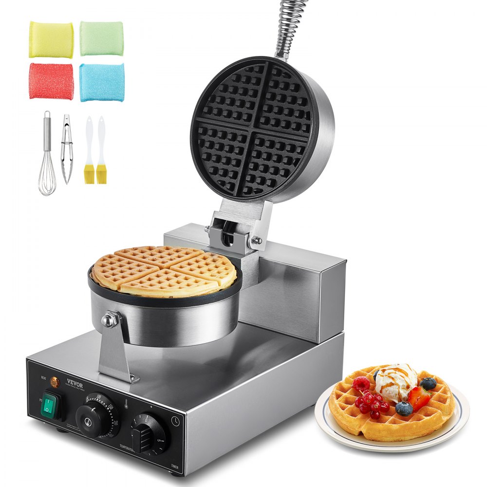 VEVOR Commercial Waffle Maker Round Waffle Iron Baker Machine Non-Stick 1230W - SYBLSHFBJDPFYJ29AV1
