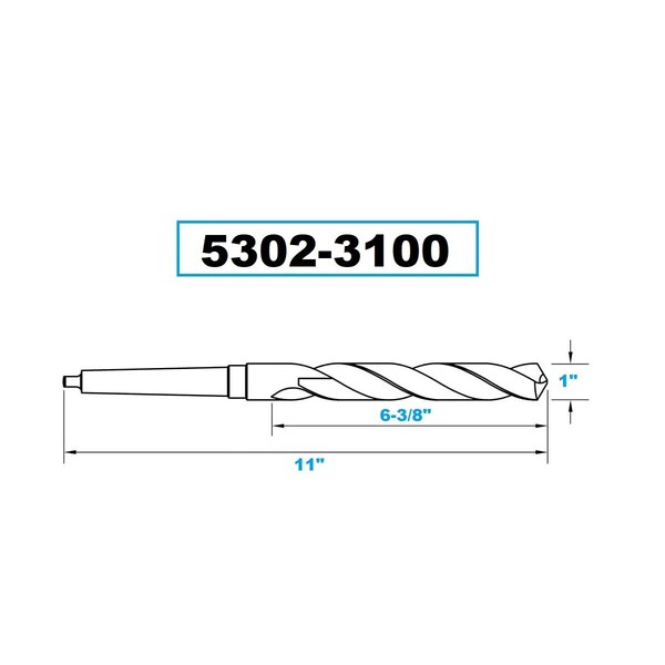 H & H Industrial Products 3Mt Taper Shank Drill 1x6-3/8x11" - 5302-3100