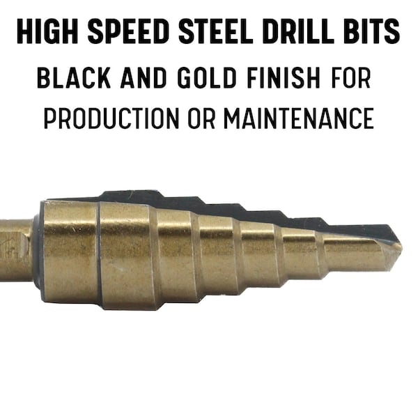 Drill America #2 HSS Black & Gold Quick Change Hex Shank Step Drill Bit (3/16" - 1/2" by 1/16") - STE2HEX