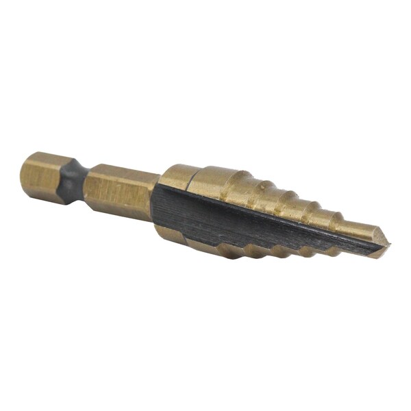 Drill America #2 HSS Black & Gold Quick Change Hex Shank Step Drill Bit (3/16" - 1/2" by 1/16") - STE2HEX