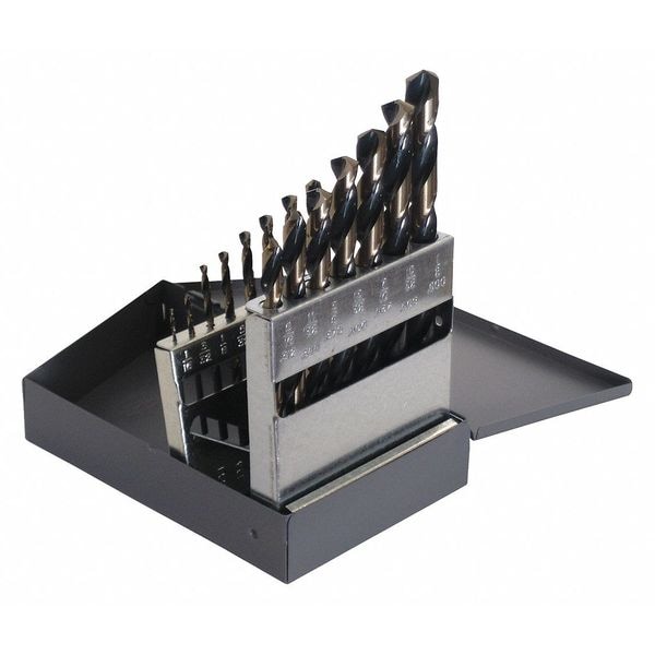 Cle-Line 15PC 135 Degree Heavy-Duty Jobber Dril Set Cle-Line 1878 Black & Gold HSS RHS/RHC 1/16-1/2x1/32 - C18124