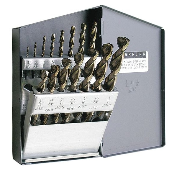 Cle-Line 15PC 135 Degree Heavy-Duty Parabolic Jobber Dril Set Cle-Line 1872 Black & Gold HSS 1/16-1/2x1/32 - C18620