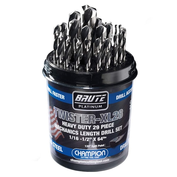 Champion Cutting Tool Champion XL28 Twister Mechanics Length Drills, 29 Piece Set, 1/16in to 1/2in x 64ths - CHA TWISTER-XL28