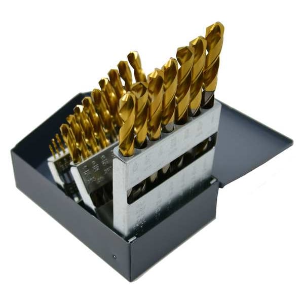 Cle-Line 29PC 1/16-1/2x1/64 HSCO TiN-Tipped 135 Degree HD Jobber Lgth Drill Set Cle-Line 1501-TT - C66113