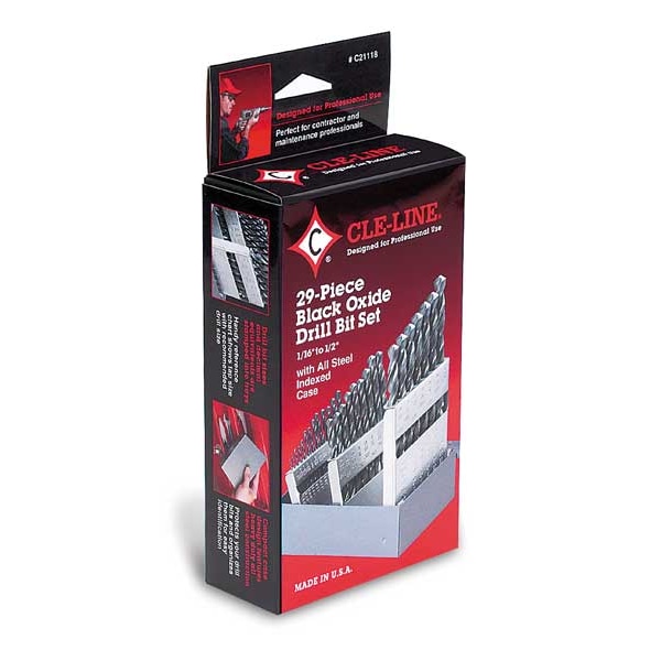 Cle-Line 29PC 118 Degree General Purpose Jobber Lngth Drill Set Cle-Line 1899 Steam Oxide HSS RHS/RHC 1/16-1/2x1/64 - C21118
