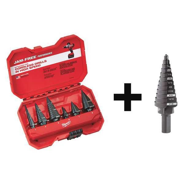 Milwaukee Tool Step Drill Bit Set, 6PC + No. 4 Step Drill Bit, 3/16" - 7/8" by 1/16" - 48-89-9224, 48-89-9204