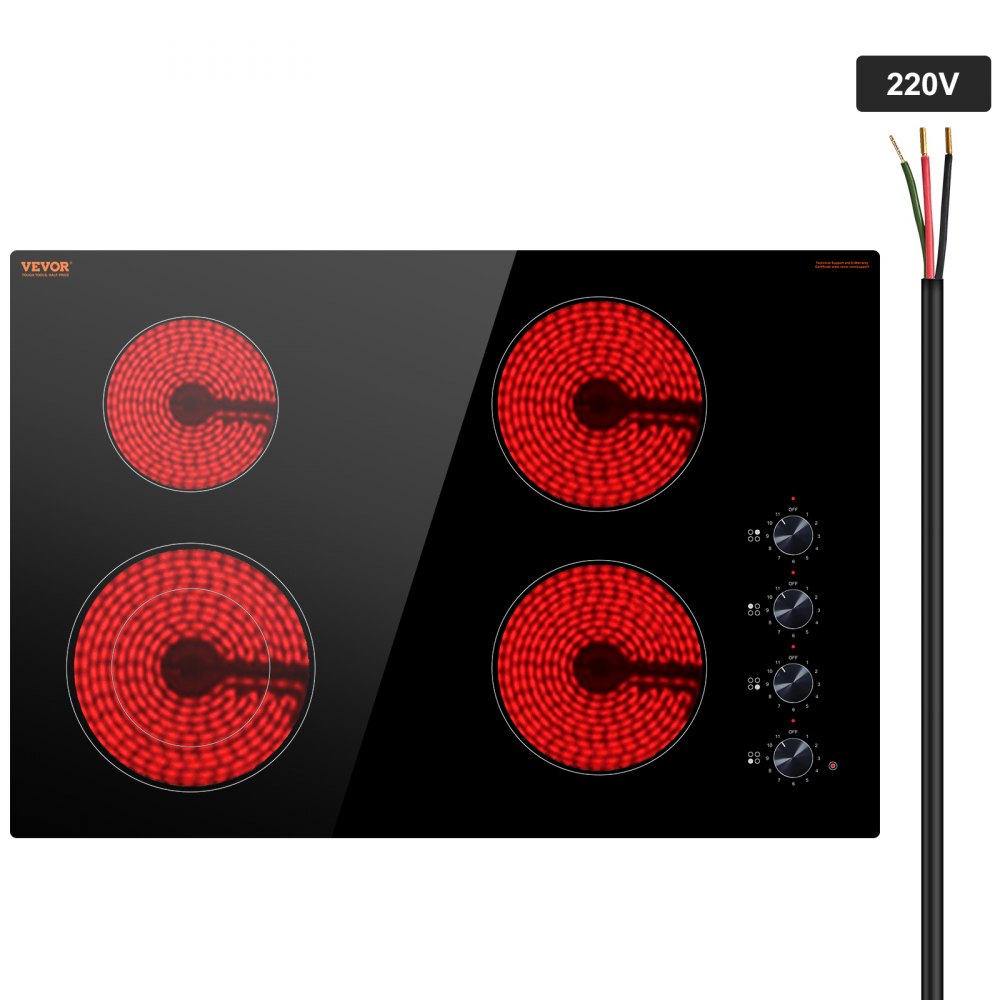 VEVOR Built-in Electric Cooktop Radiant Ceramic Cooktop 4 Burners 30.3x20.5 inch - QRSDTL7200WHVZKCKV4
