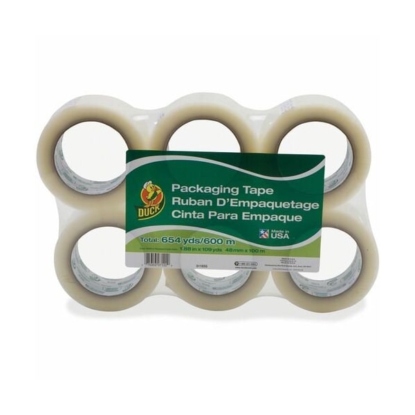 Cinta para empaque de la marca Duck, Grado estándar, 1.88 pulgadas x 109 yardas, Transparente, Paquete de 6 - DUC240968