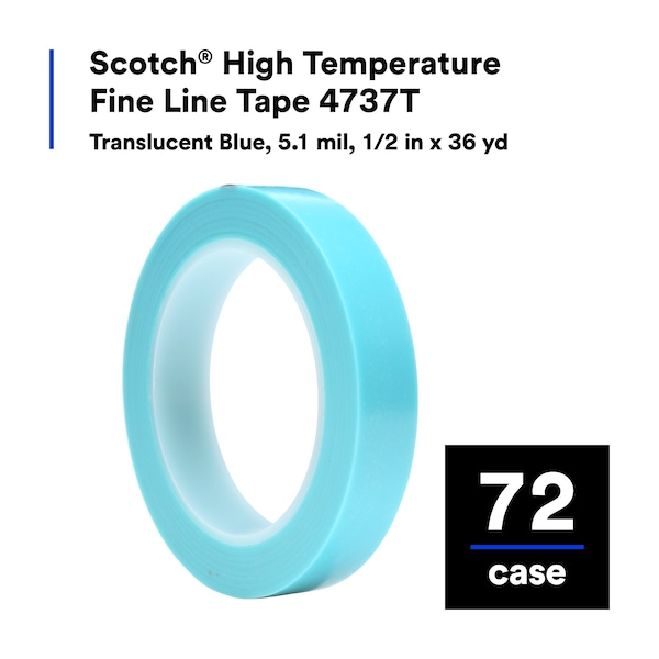 Cinta de línea fina 3M, azul, 1/2 Pulg. x 36 Yardas, PK72 - 4737T