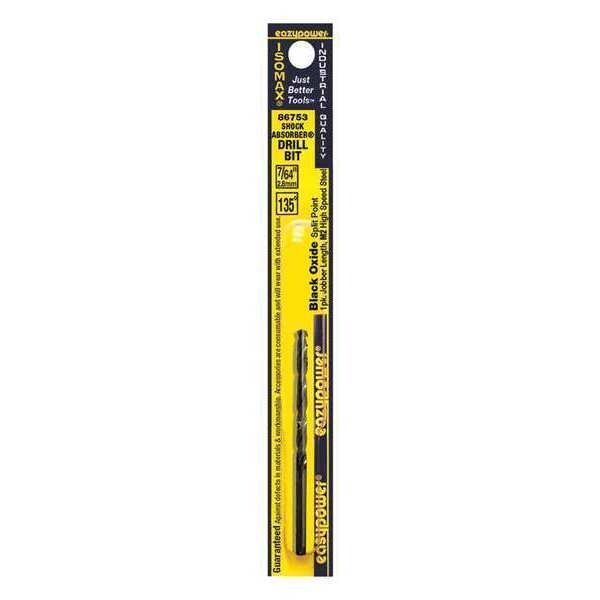 Eazypower 7/64" HSS Black Oxide 135 Deg. Jobber Length Drill Bit, Shank Dia.: 3/8" - 86753