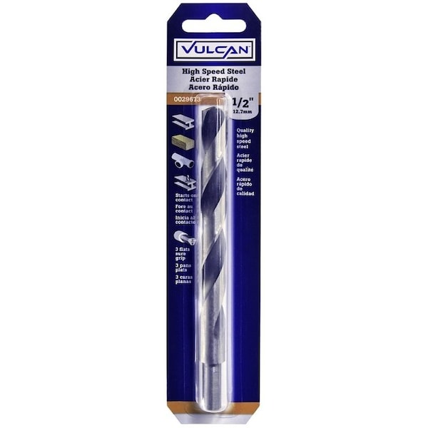 Vulcan Jobber Drill Bit, 1/2 in Dia, 6 in OAL, 3-Flat, Reduced Shank - 289671OR