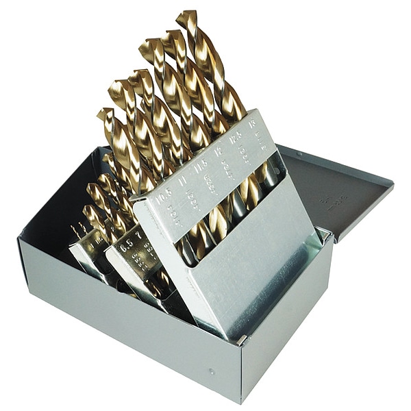 Cle-Line 25PC 1mm-13mmx.5mm HSS 135 Degree Heavy-Duty Parabolic Jobber Drill Set Cle-Line 1872 Black & Gold - C18628