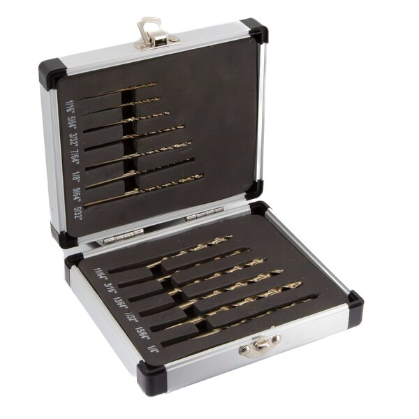 Drill America 13 Piece Stepped Point Cobalt Drill Bit Set in Aluminum Case 1/16in. - 1/4in. x 1/64in. - GSC13J-PC