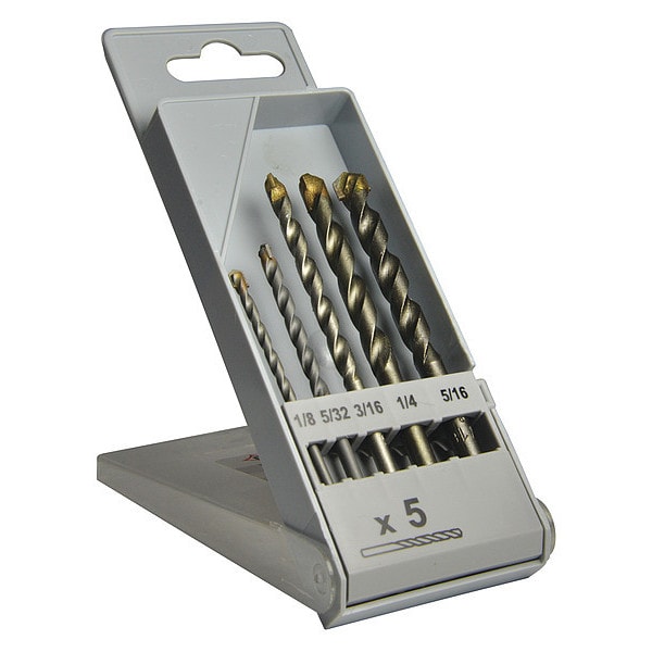 Cle-Line 5PC 1/8, 5/32, 3/16, 1/4, 5/16 HSS Carbide-Tipped Masonry Drill Set Cle-Line 1818 Sand Blasted - C20929
