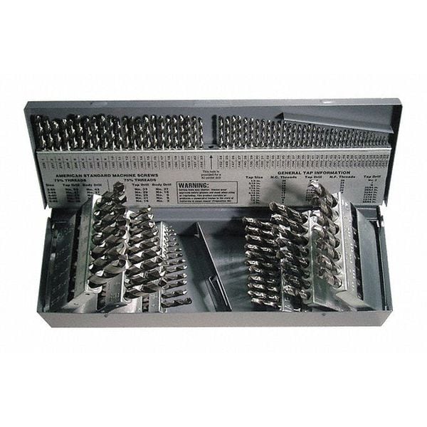 Cleveland 115PC CLE-MAX Jobber Length Drill Set Cleveland 2002G Bright HSS RHS/RHC 1/16-1/2, A-Z, #1-#60 - C01330