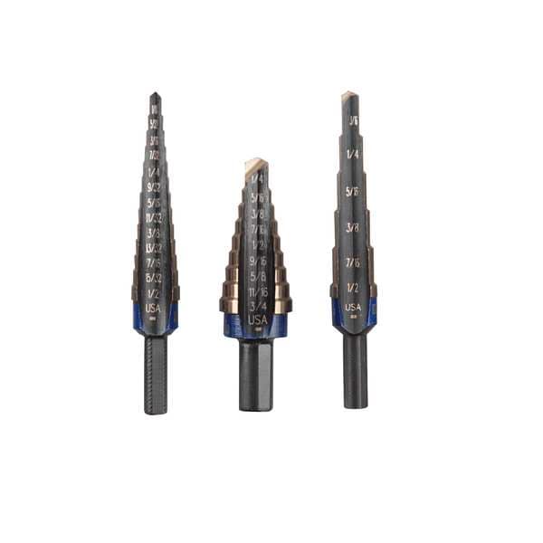 Irwin HSS Cobalt Alloy Steel Step Drill Bit Set, 3-Piece, #1, #2 & #3 - 10502CB