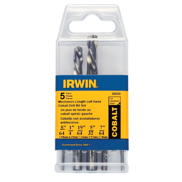 Hanson Irwin Cobalt Left Hand Mechanics Length High Speed Steel Drill Bit 5-Piece Set - 30520