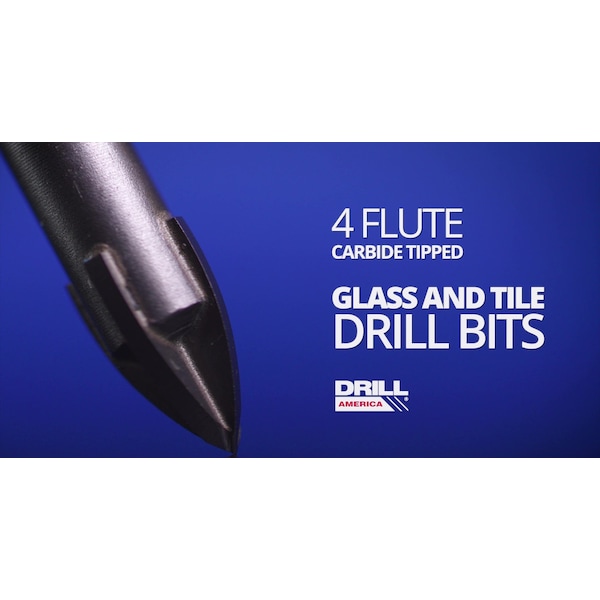 Drill America 1/4" Carbide Tipped 4 Flute Glass & Tile Drill Bit - DWD4FGD1/4