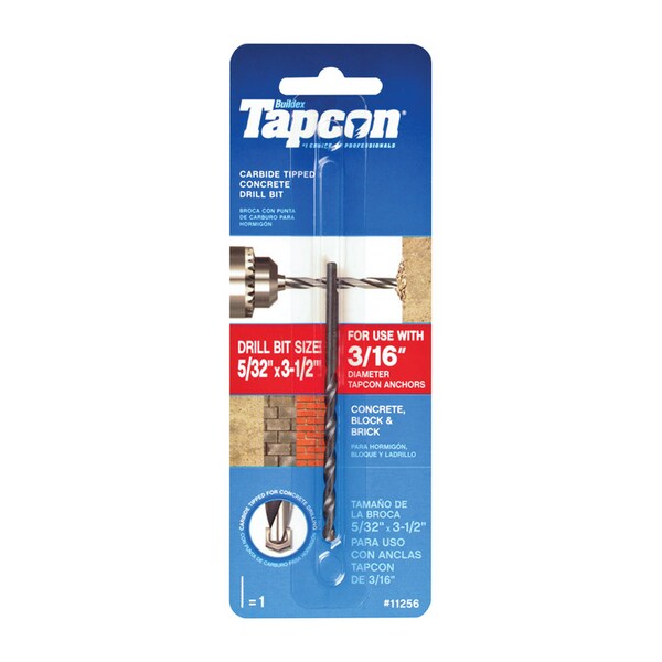 Itw Tapcon 5/32 in. X 3-1/2 in. L Carbide Tipped Masonry Drill Bit Straight Shank 1 pk - 11256