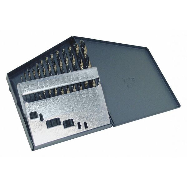 Cle-Line 13PC 135 Degree Heavy-Duty Jobber Drill Set Cle-Line 1878 Black & Gold HSS RHS/RHC 1/16-1/4x1/64 - C18123