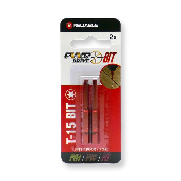 Pwr Drive T-15 2-inch Torx Driver Bit, Red Zinc Finish, 2PK - TDBPWT152MR